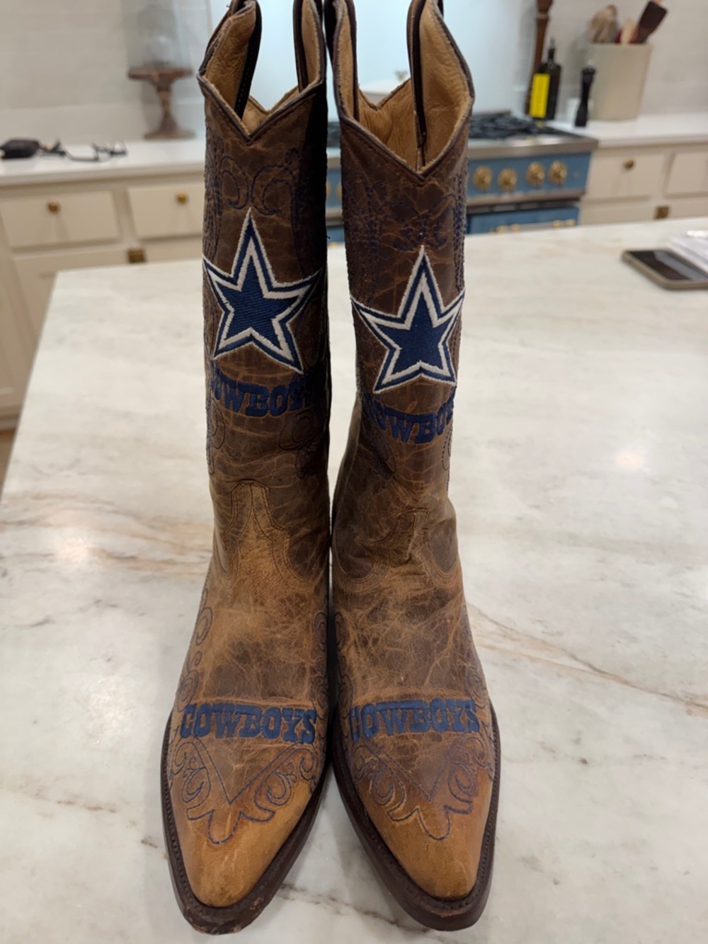 NFL Dallas Cowboys Brown Leather Western Boots with Blue & White Star